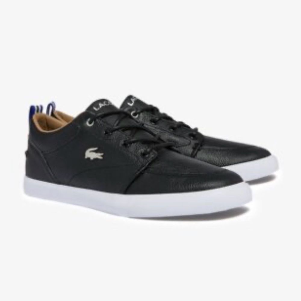 Lacoste BAYBLISS Black Leather White Midsole Classic Alligator Lace Up Sneakers